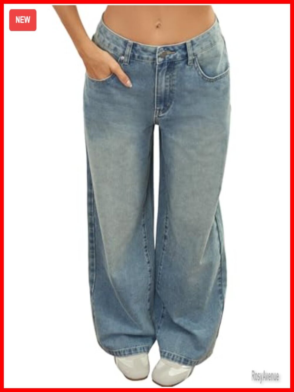 Adjustable Waist Straight Leg Jeans Snap-Button High Rise Denim